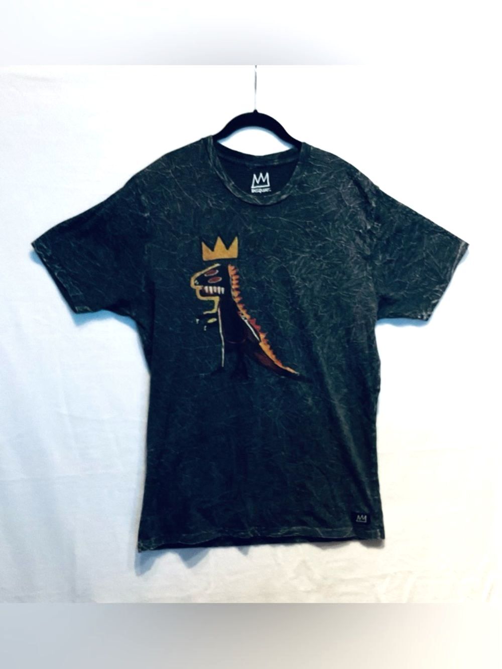 Basquiat Pez Dispenser Dinosaur Crown T-Shirt XL Gray Acid Wash Art Streetwear